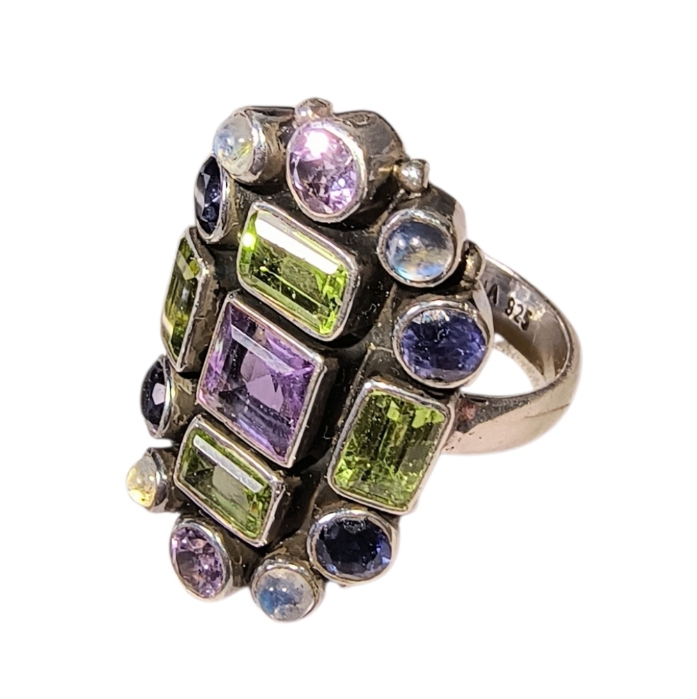 Nicky Butler Multi Gemstone & Sterling Silver Elongated Statement Ring - Picture 3 of 12